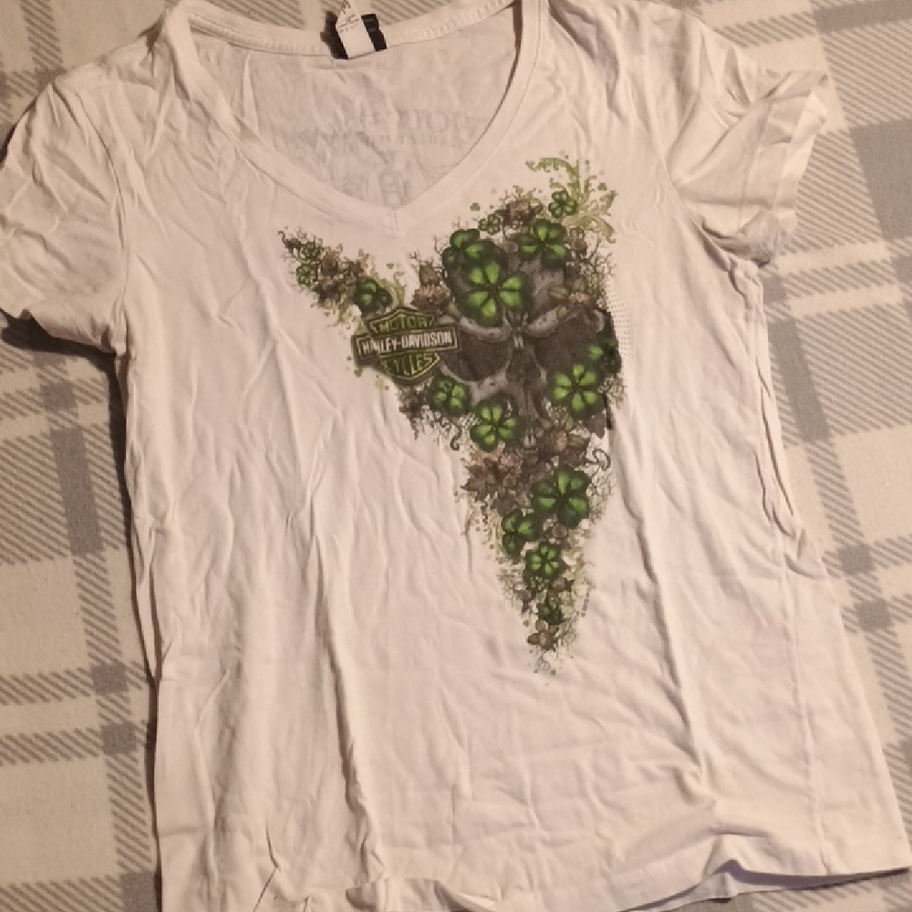 Harley-Davidson Women's White Tee with Green Graphic